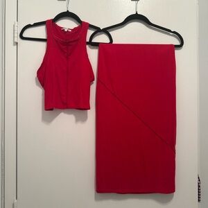 Reformation red skirt set.